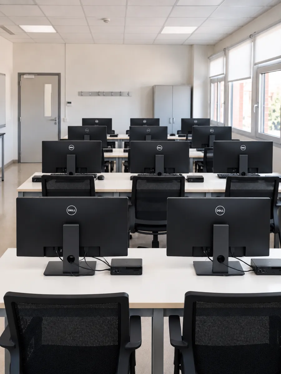 La stessa aula vista dall'altro lato, dal retro dei monitor